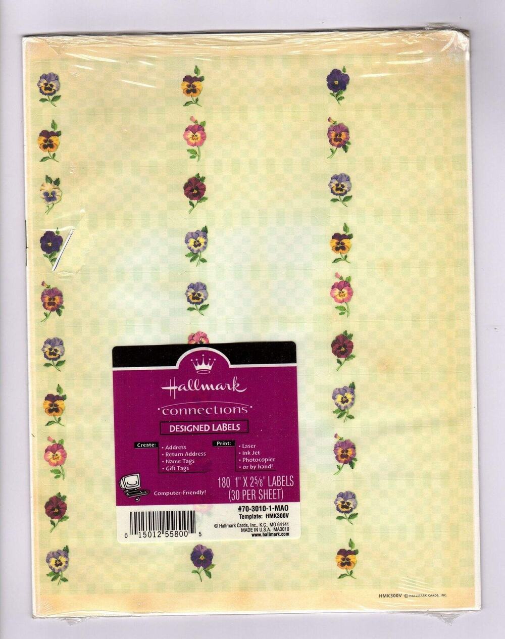Hallmark Connections Designed Labels Pansies 180 1"x2 5/8" Floral Labels